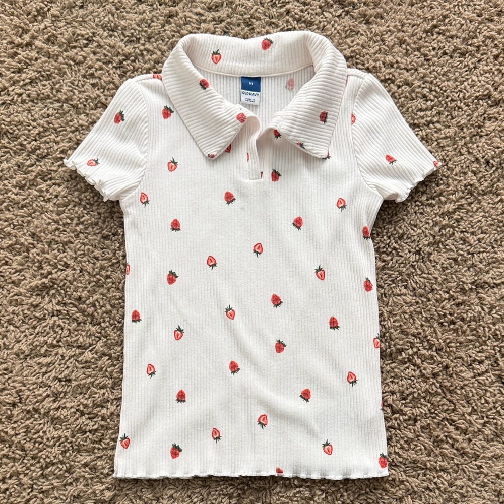 Old Navy White Polo with Strawberry Print